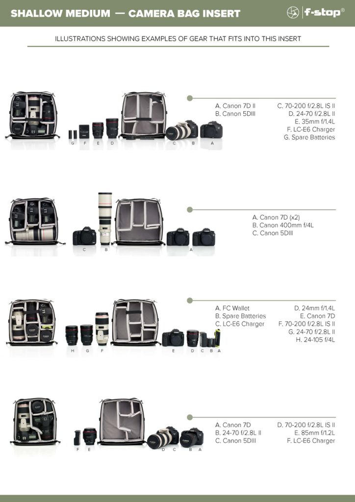 internal camera unit, shallow medium, camera bag insert, camera cube, camera insert, f-stop