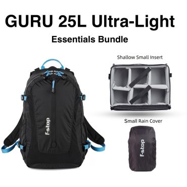 GURU 25L capacity adventure and travel camera backpack, pack or camera bag, lightweight, essential bundle