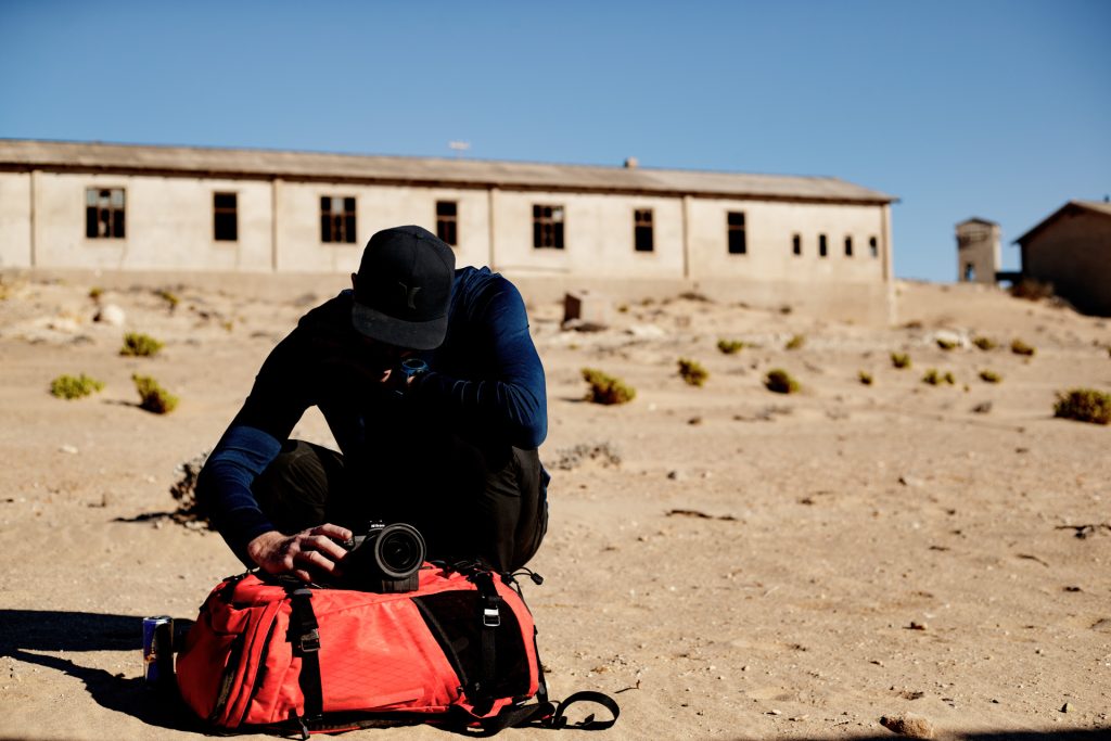 Craig Kolesky in Namibia with his f-stop Ajna 37L DuraDiamond Magma