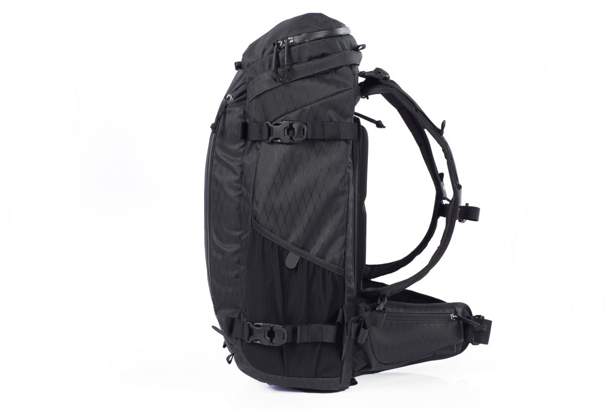 f-stop Lotus 4 Core 28 liter DuraDiamond® camera backpack in the Anthracite Black color viewed from the side