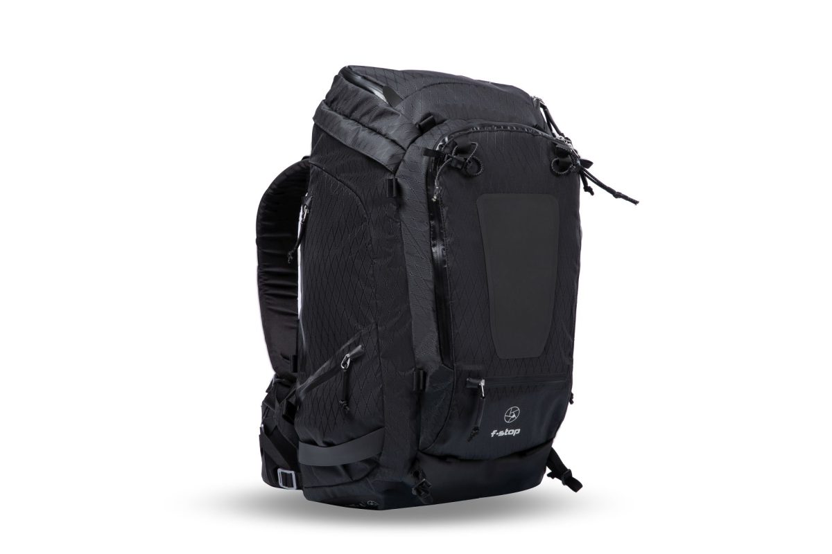 f-stop Tilopa 50 liter DuraDiamond® camera backpack in the Anthracite Black color option viewed from the front and side