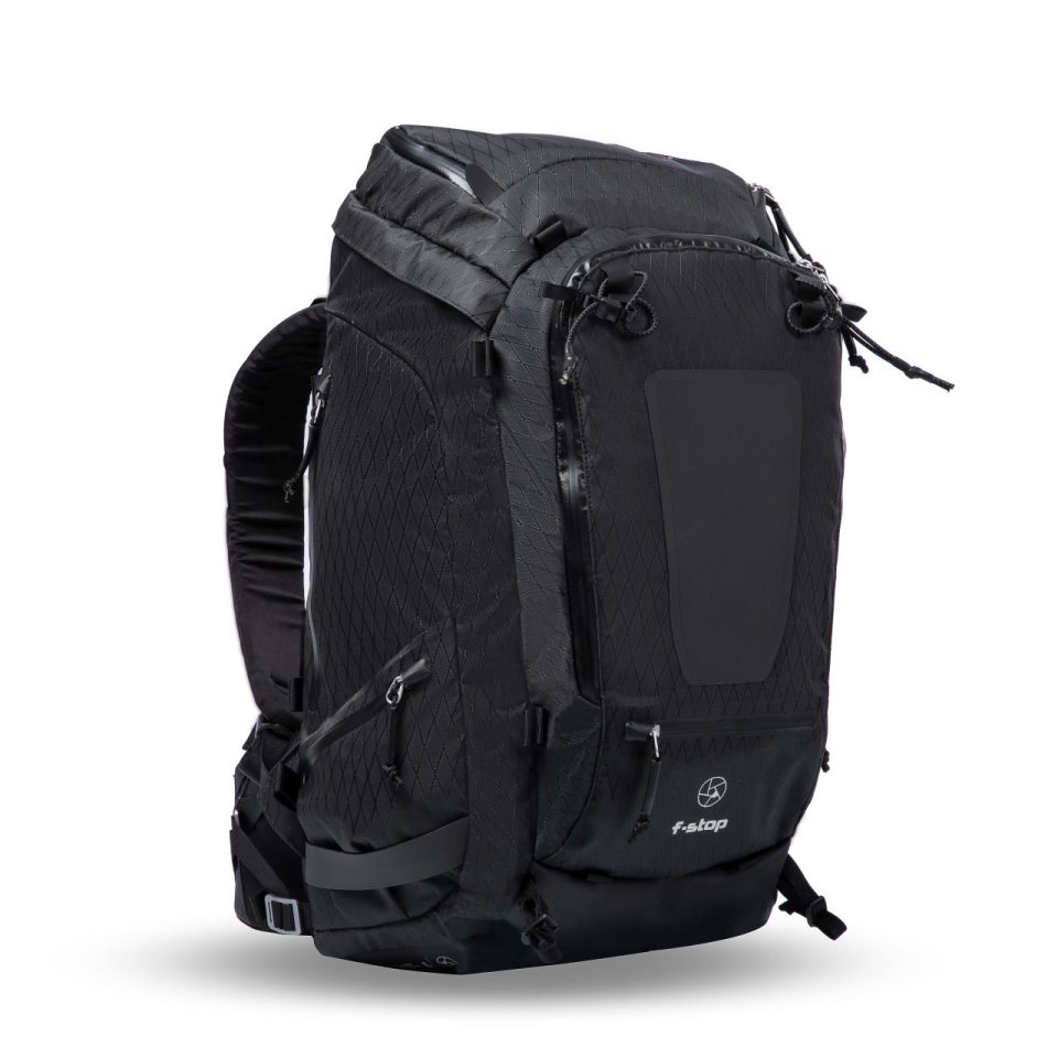 f-stop Tilopa 50 liter DuraDiamond® camera backpack in the Anthracite Black color option viewed from the front and side