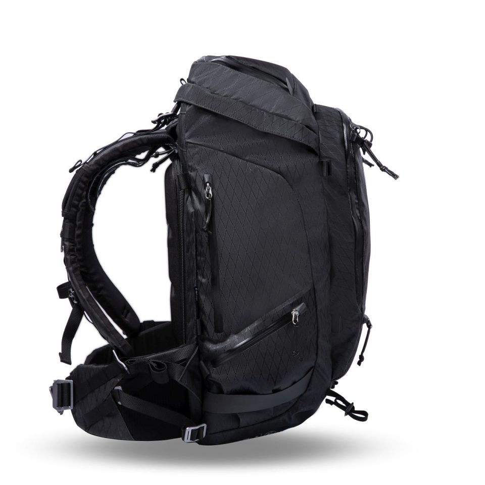 f-stop Tilopa 50 liter DuraDiamond® camera backpack in the Anthracite Black color option viewed from the side
