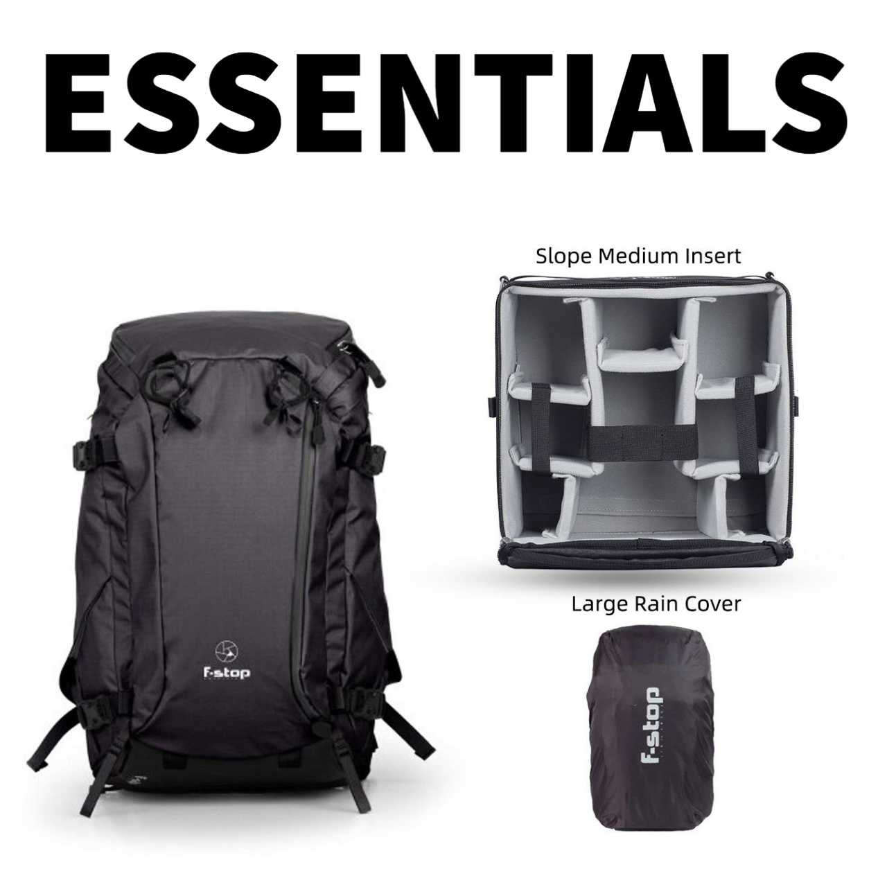 f-stop Lotus 32 liter camera backpack Essentials Bundle in the Anthracite Black color