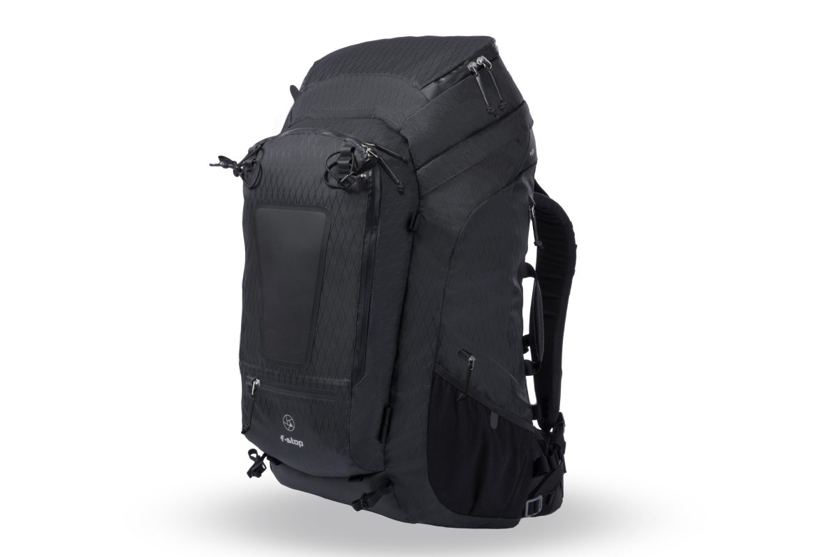 f-stop Shinn 80 liter DuraDiamond® camera backpack in the Anthracite Black color viewed from the front and side