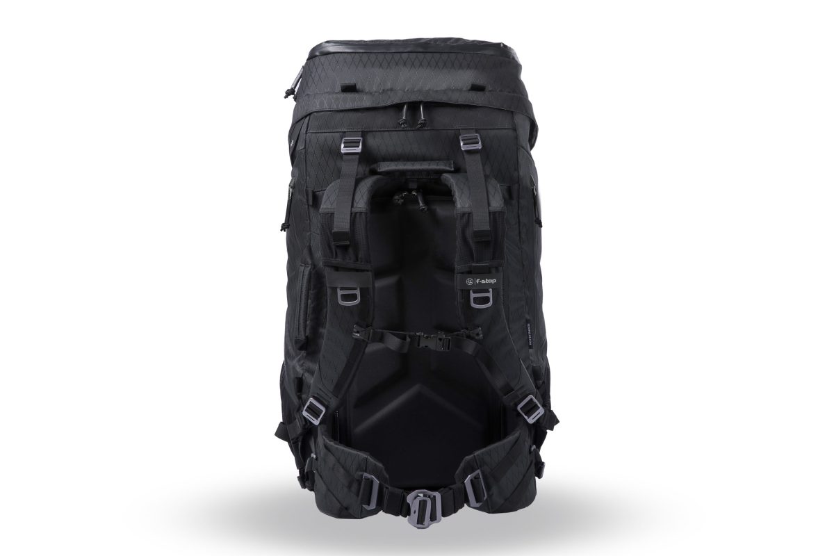f-stop Shinn 80 liter DuraDiamond® camera backpack in the Anthracite Black color viewed from the back