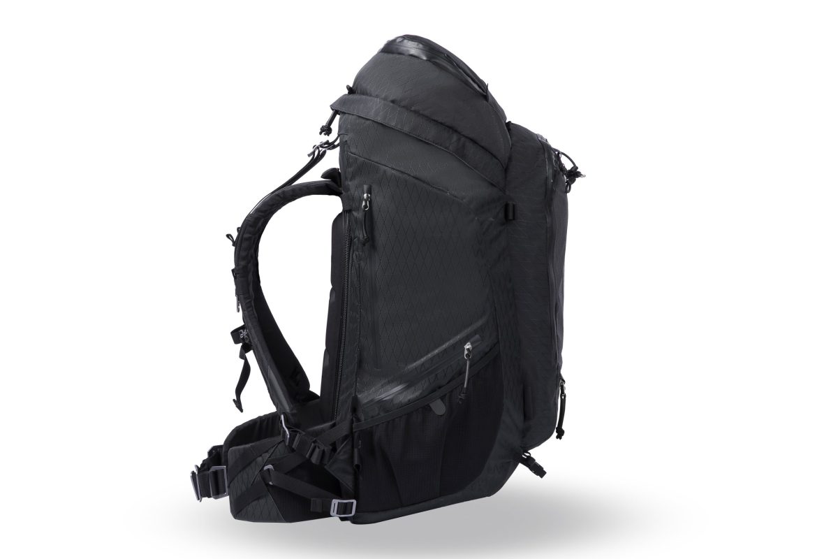 f-stop Shinn 80 liter DuraDiamond® camera backpack in the Anthracite Black color viewed from the side