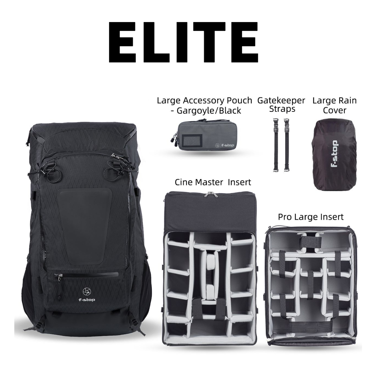 f-stop SHINN DuraDiamond® 80 liter adventure and camera backpack elite bundle in the Anthracite Black color
