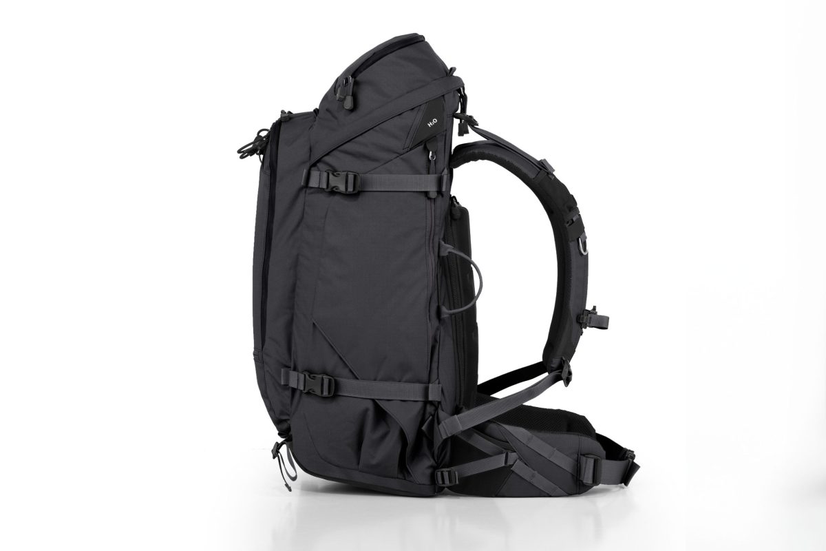 f-stop Sukha 70 liter camera backpack in the Anthracite Black color viewed from the side