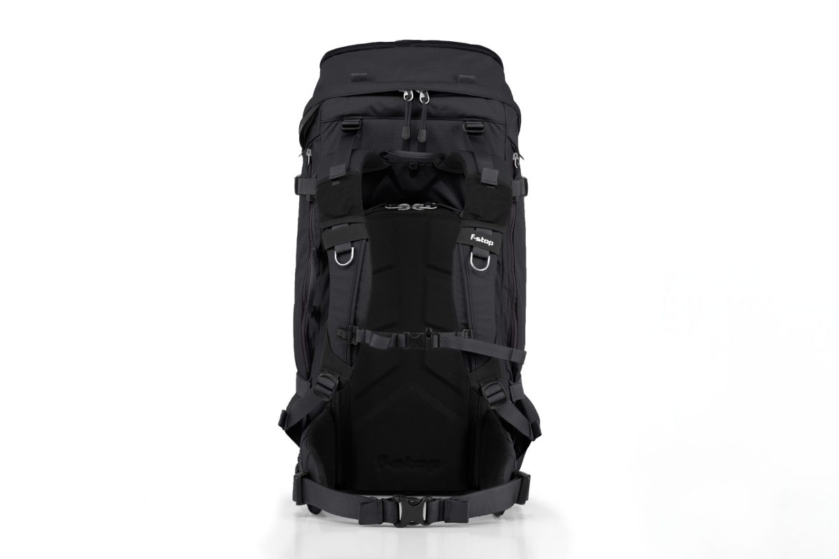 f-stop Sukha 70 liter camera backpack in the Anthracite Black color viewed from the back