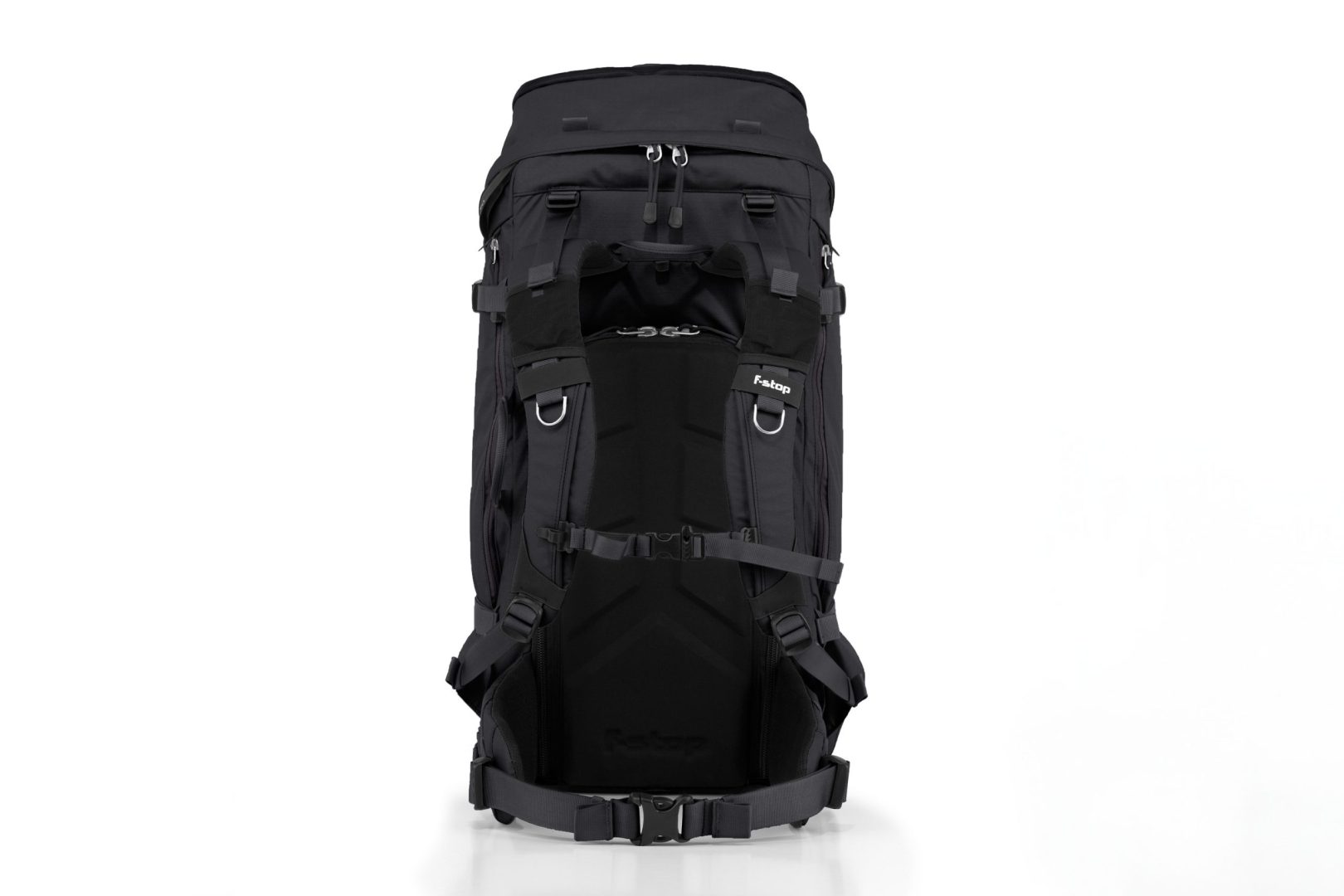 f-stop Sukha 70 liter camera backpack in the Anthracite Black color viewed from the back